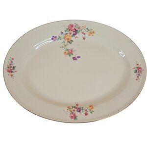 Vintage Edwin Knowles Semi Vitreous China Floral Oval Platter 13" Flowers Floral